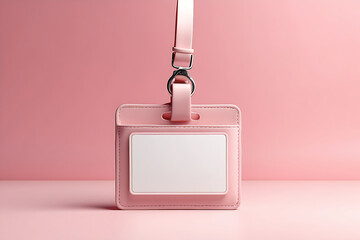 Blank ID card holder on pink background - obrazy, fototapety, plakaty