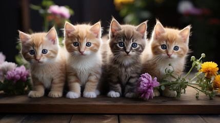 Portrait of four little cute kittens