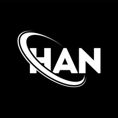 HAN logo. HAN letter. HAN letter logo design. Intitials HAN logo linked with circle and uppercase monogram logo. HAN typography for technology, business and real estate brand.