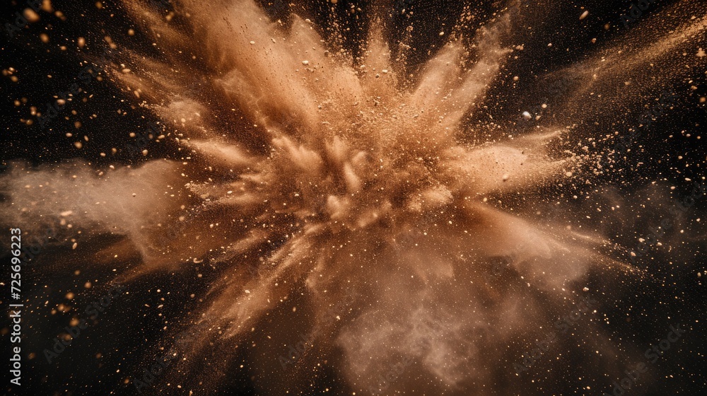 Poster a dust cloud suspended in the air against a black background. suitable for use in atmospheric or mys