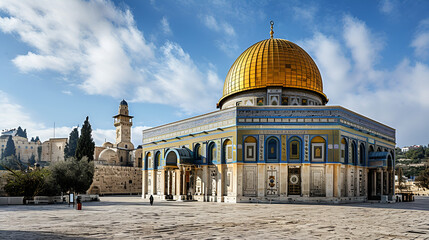 muslim man praying inside the mosque, Religious muslim man praying, Mosque of Al-aqsa or Dome of the Rock in Jerusalem, Israel, Old City, Generative AI