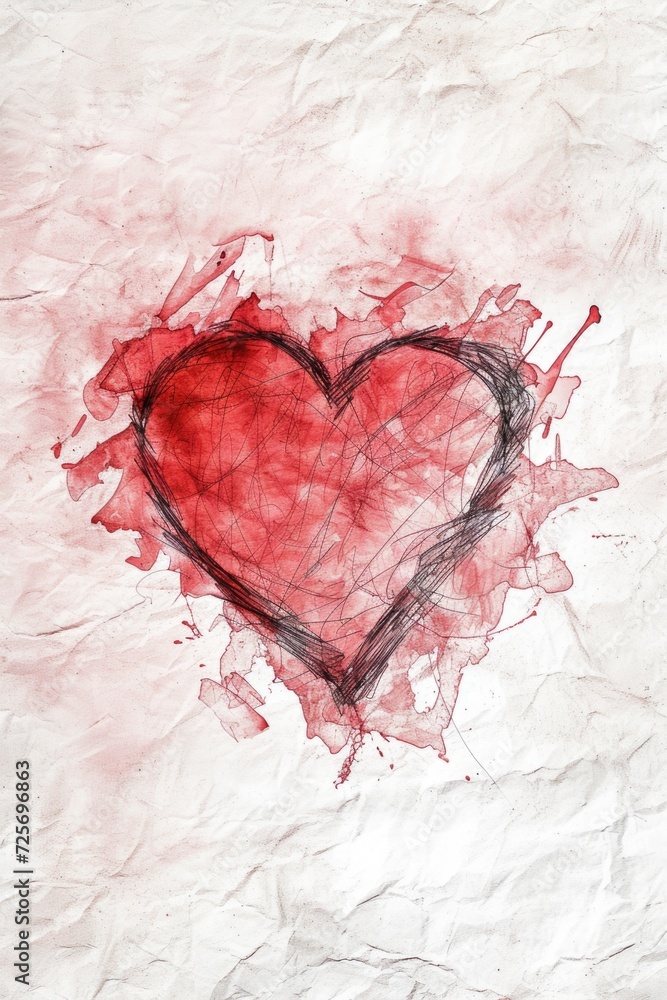 Poster A simple drawing of a heart on a piece of paper. Can be used for various creative projects