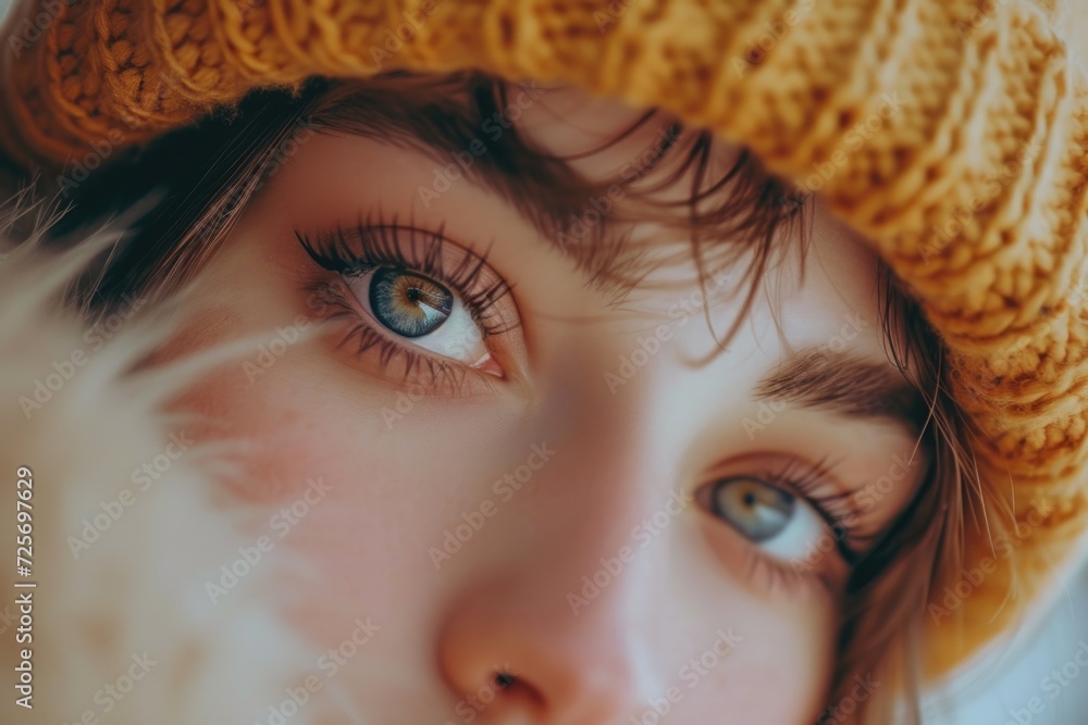 Aufkleber Close-up shot of a person wearing a hat. This versatile image can be used for various themes and concepts