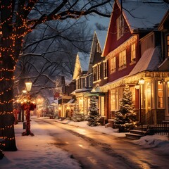 Fototapeta na wymiar Christmas and New Year decoration on a street in Boston, Massachusetts.