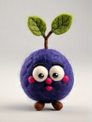 Obraz premium Photo Of A Needle-Felted Cartoon Bilberry Character Isolated On A White Background