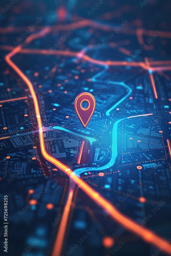 Poster A map with a pin indicating a specific location. Suitable for travel, navigation, and location-based concepts