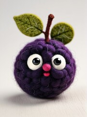 Photo Of A Needle-Felted Cartoon Aronia Berry Character Isolated On A White Background