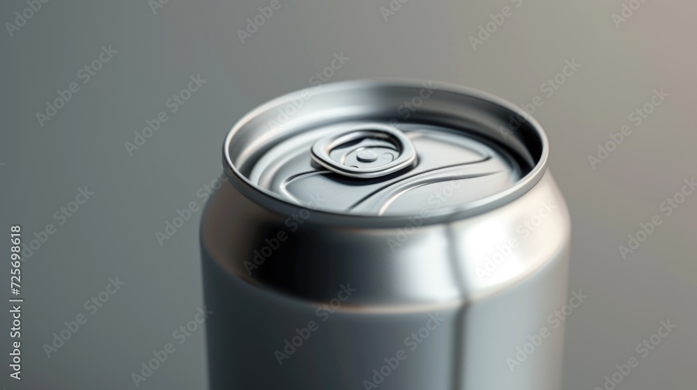 Poster a close-up view of a can of soda. this image can be used for advertising, product packaging, or in a