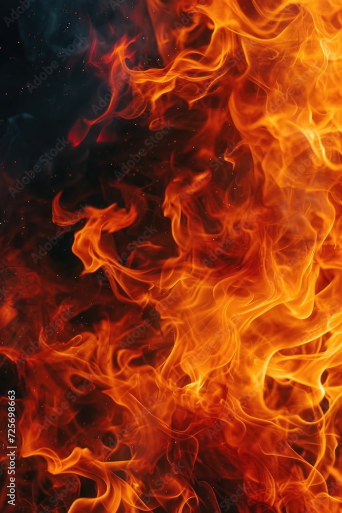 Poster Close up shot of fire on a black background. Perfect for adding warmth and intensity to any project