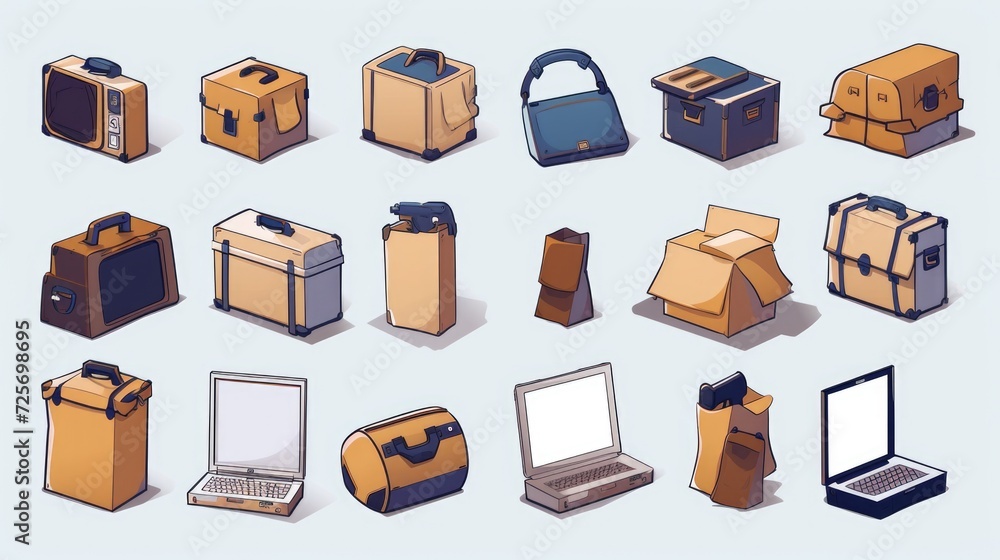 Poster a collection of various types of luggage, perfect for travel and vacation. use this image to showcas