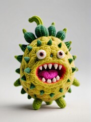 Fototapeta premium Photo Of A Needle-Felted Cartoon Horned Melon Character Isolated On A White Background