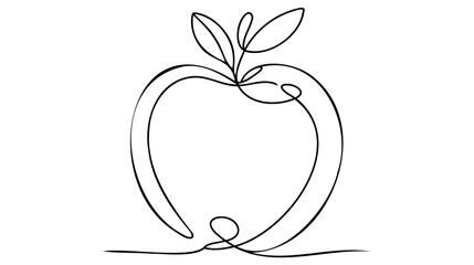Apple fruit in continuous line art drawing style. Minimalist black line sketch on white background. Vector illustration