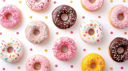 flatlay donuts pattern with white background