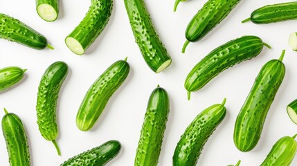 cucumbers on white background top view