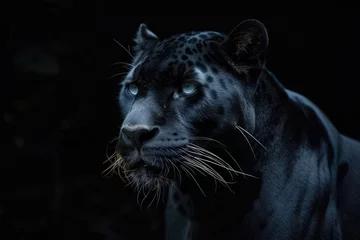 Rolgordijnen black dark leopard panther with dark background © David Kreuzberg