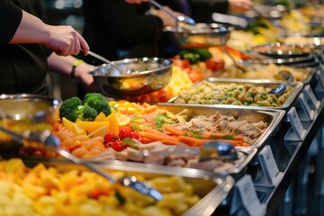 Obraz premium group catering buffet in restaurant with meat and vegtables