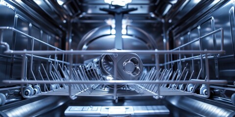 A detailed view of a dishwasher in a modern kitchen. Ideal for showcasing kitchen appliances and home improvement projects