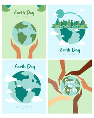 Save the Planet. Earth Day. Set of postcards or cards for Earth Day. Vector illustration. Flat design