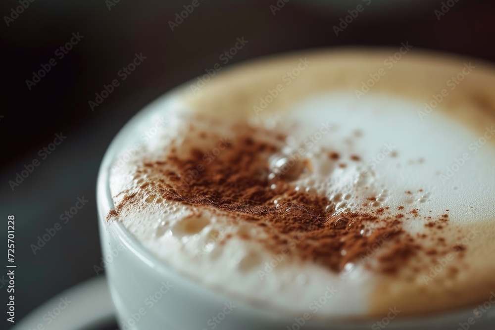 Poster a close-up view of a cup of coffee sitting on a saucer. this image can be used to depict a cozy morn