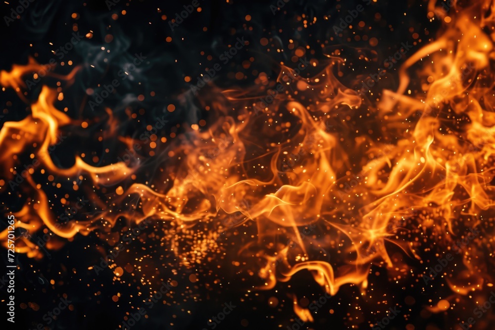 Poster Close up of a fiery flame against a black background. Perfect for adding warmth and intensity to any design or project