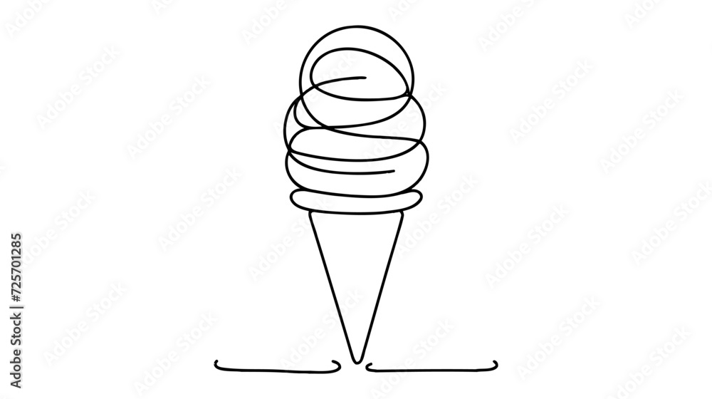 Aufkleber soft serve ice cream in waffle cone in continuous line art drawing style. black line sketch on white