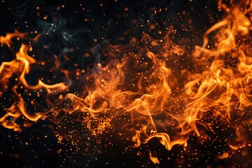 Fototapeta na wymiar Close up of a fiery flame against a black background. Perfect for adding warmth and intensity to any design or project