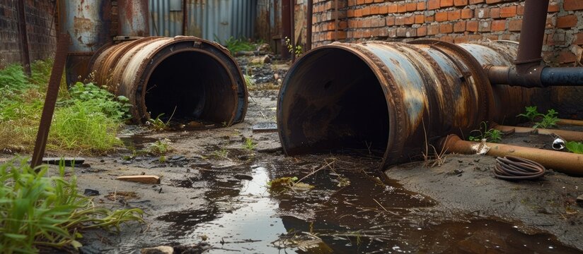 Defective drainage pipes and leaking waste tanks for dirty waste disposal.