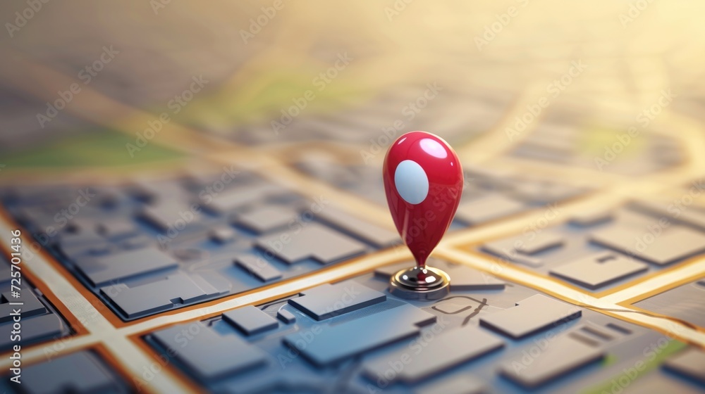 Poster A map with a red pin indicating a specific location. Suitable for travel, navigation, and finding directions