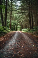 Obraz premium A picture of a dirt road in the middle of a forest. Suitable for nature, adventure, and travel themes