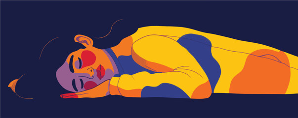 Woman sleeping soundly at night. Minimal simple flat vector style