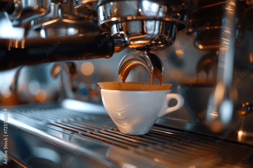 Poster coffee being poured into a coffee machine. suitable for coffee-related projects and advertisements