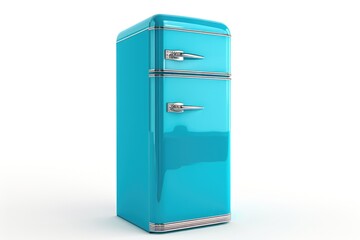 A blue refrigerator sitting on top of a white floor. Perfect for kitchen or home appliance related projects