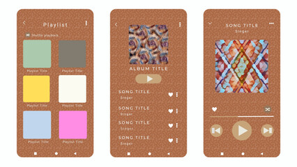 Mockup template for music player and display application charts for the most popular songs. Music player template with rusty brown theme and maze pattern with white background