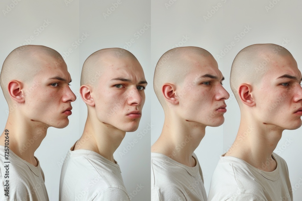 Poster A series of photos featuring a man with a shaved head. Versatile images suitable for various uses
