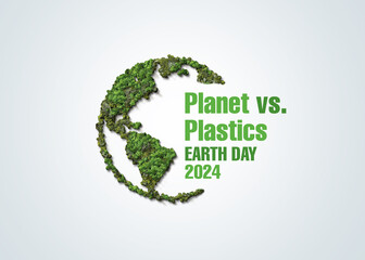 Planet vs. Plastics , Earth day 2024 concept 3d tree background. A bottle of water with a green forest inside, the idea is to recycle old plastic bottles, think green.