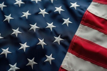 American flag close up with white stars. Can be used to represent patriotism or national pride - obrazy, fototapety, plakaty