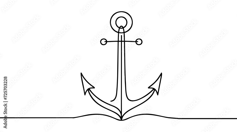 Poster continuous line drawing of anchor. anchor linear icon. one line drawing background.