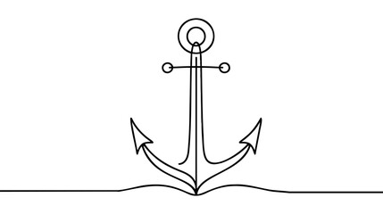 Continuous line drawing of anchor. Anchor linear icon. One line drawing background. © artisttop