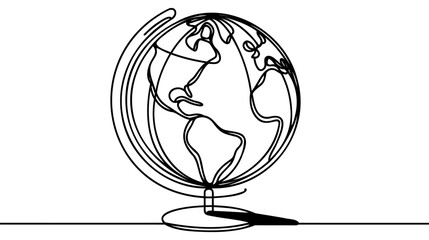 Earth silhouette one line continuous drawing. World map silhouette continuous one line illustration.