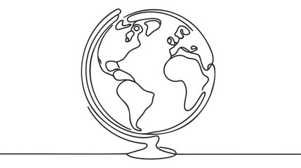 Earth silhouette one line continuous drawing. World map silhouette continuous one line illustration.