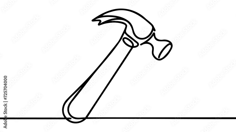 Poster continuous single one line drawing of hammer construction handyman tool and judge law vector illustr