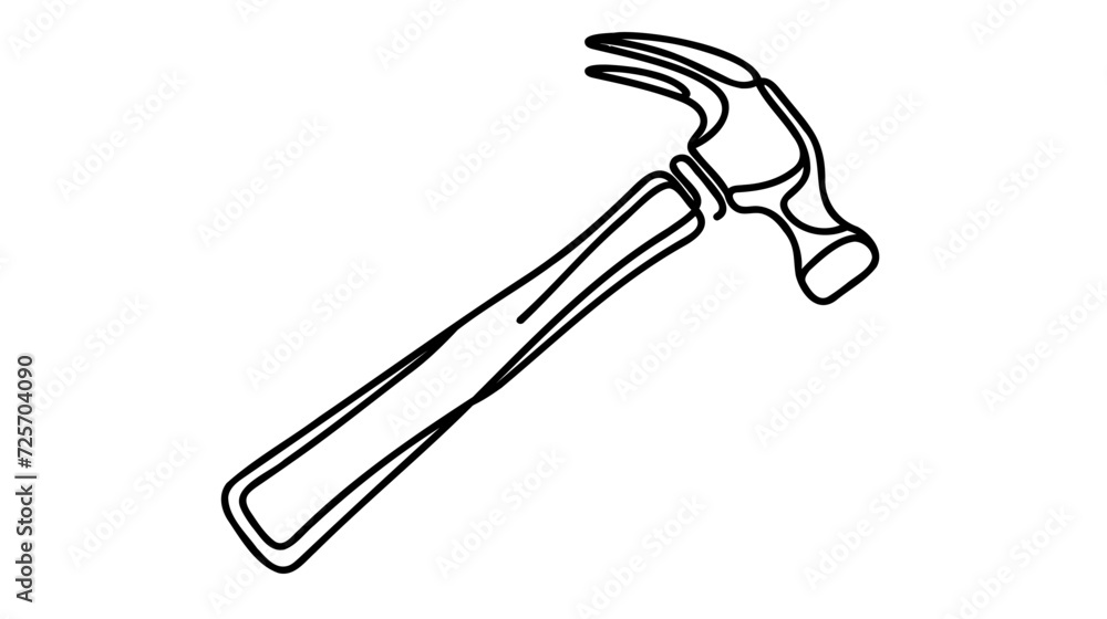 Poster continuous single one line drawing of hammer construction handyman tool and judge law vector illustr