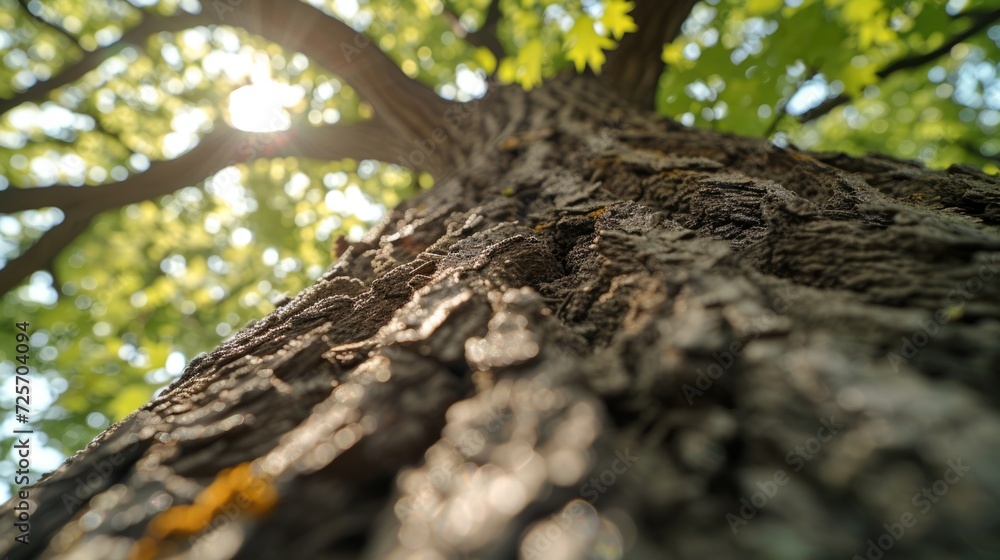 Poster a detailed close up view of a tree trunk. suitable for nature, environment, or texture-related proje