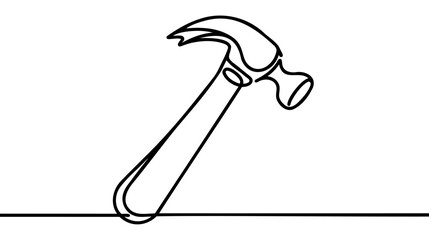 Continuous single one line drawing of hammer construction handyman tool and judge law vector illustration