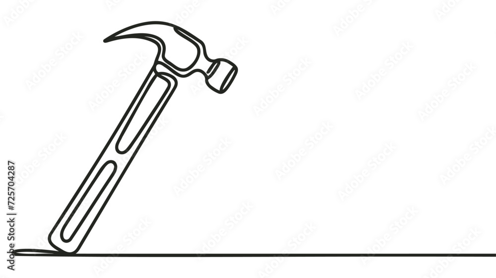 Poster continuous single one line drawing of hammer construction handyman tool and judge law vector illustr