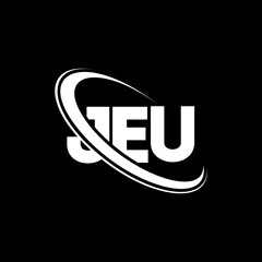 JEU logo. JEU letter. JEU letter logo design. Initials JEU logo linked with circle and uppercase monogram logo. JEU typography for technology, business and real estate brand.