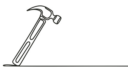 Continuous single one line drawing of hammer construction handyman tool and judge law vector illustration