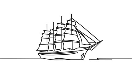Continuous line drawing of old ship - obrazy, fototapety, plakaty