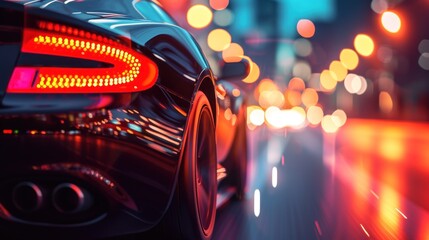 Neon Glow of Sports Car Tail Lights