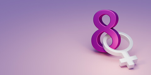 Women's Day background with 3d 8 number and women sign. 3d render.